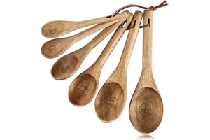 6pcs Measuring Spoons Set, Natural Acacia Wooden Measuring Spoons Includes 1/8 TSP, 1/4 TSP, 1/2 TSP, 1 TSP, 1/2 tbsp & 1 tbs