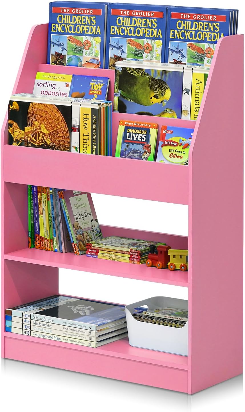 Furinno Lova Magazine/Bookshelf with Storage, Pink, 2-Tier with Magazine shelf - Image 5