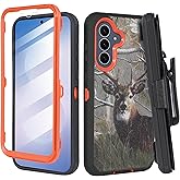 Thousandgear Compatible for Samsung S25 FE, Built in Screen Protector, Belt Clip Holster Heavy Duty Defender Case Dustproof Shockproof Protection (Deer)