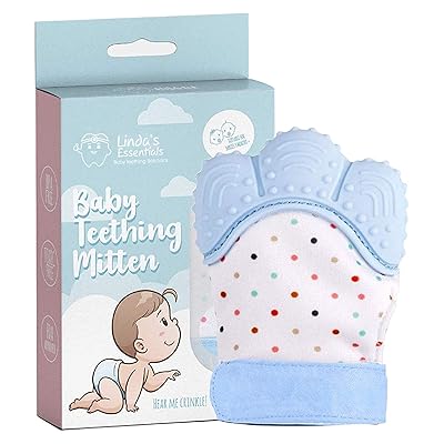 Baby Teething Mitten for Babies - Self-Soothing Pain Relief Teething Mitten &amp; Glove for Teething Babies, Toddlers, Infants, Unisex - Natural Organic BPA Free Teething Mitt | 3+ Months (Baby Blue)