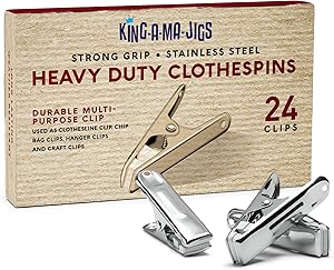 24 Pack - Long Lasting, Stainless Steel Clothespins - Strong Grip - Weather-Resistant, Multipurpose Clip - Use As Clothesline Laundry Clips, Chip Bag Clips, Hanger Clips and Craft Clips (24 Pack)