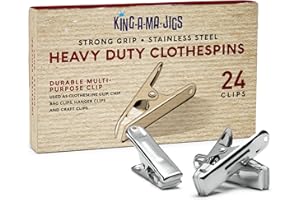 KING-A-MA-JIGS 24 Pack - Long Lasting, Stainless Steel Clothespins - Strong Grip - Weather-Resistant, Multipurpose Clip - Use As Clothesline Laundry Clips, Chip Bag Clips, Hanger Clips and Craft Clips (24 Pack)