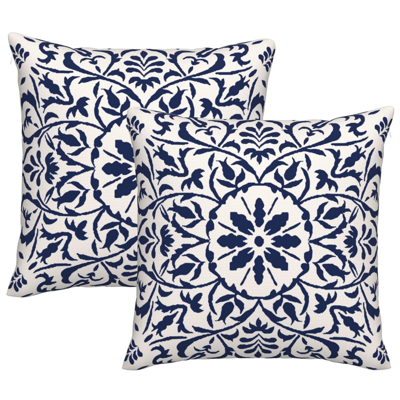 DILOXNSU Set of 2 Navy Blue Boho Cushion Cover 50cm x 50cm Bohemian Geometric Modern Decor Square Linen Pillow Cases for Sofa Bed Couch Outdoor Cushions Covers 20x20 Inches — image 1