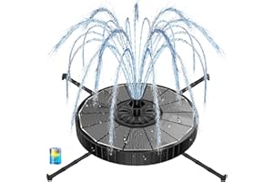 Yzert Solar Fountain with 2000mah Battery & Rotating Rods, Works in Shadow, 3-Level Adjustable Water Height, 7 Nozzles, 3.5W 