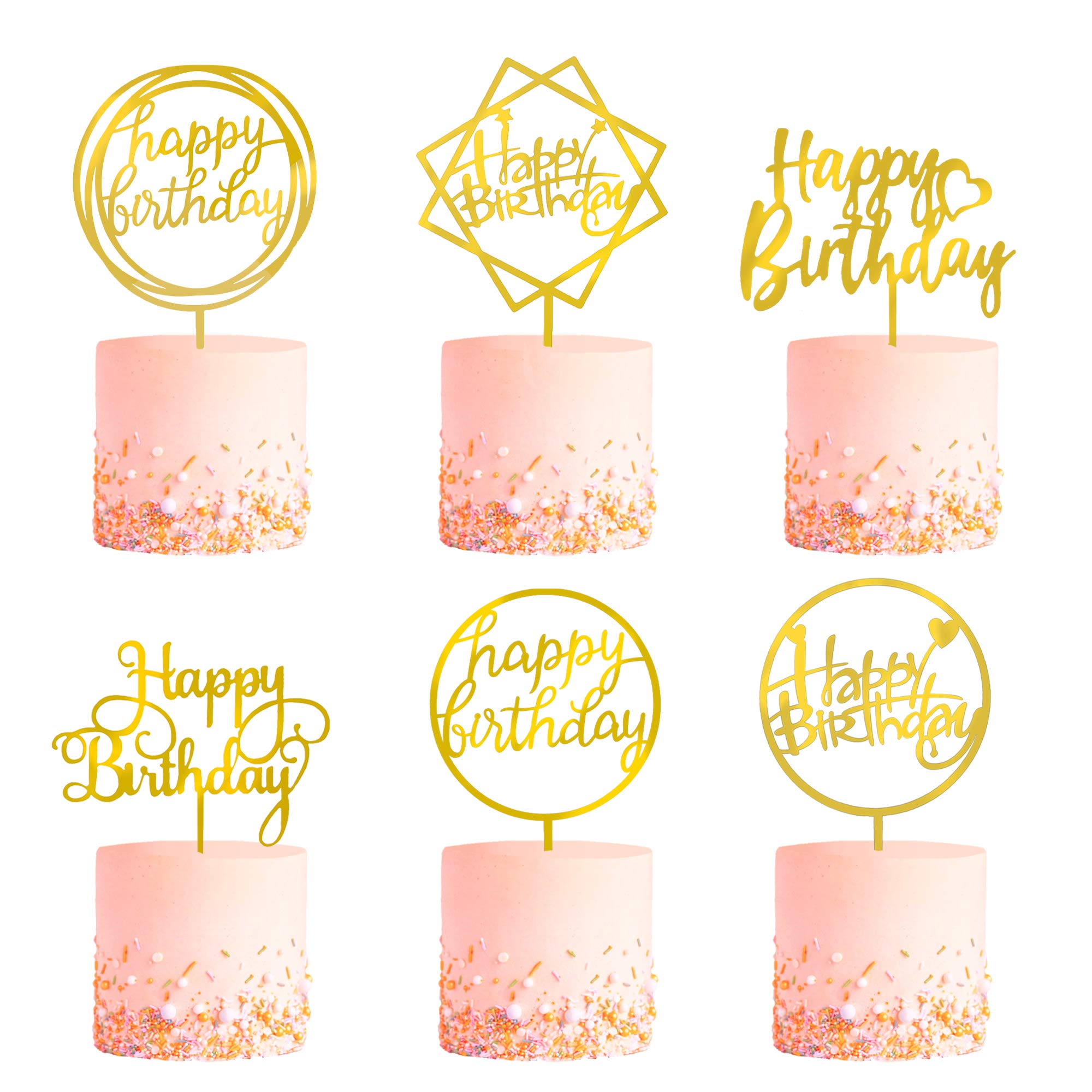 Buy 6Pack Gold Birthday Cake Topper Set, DoubleSided Glitter, Acrylic