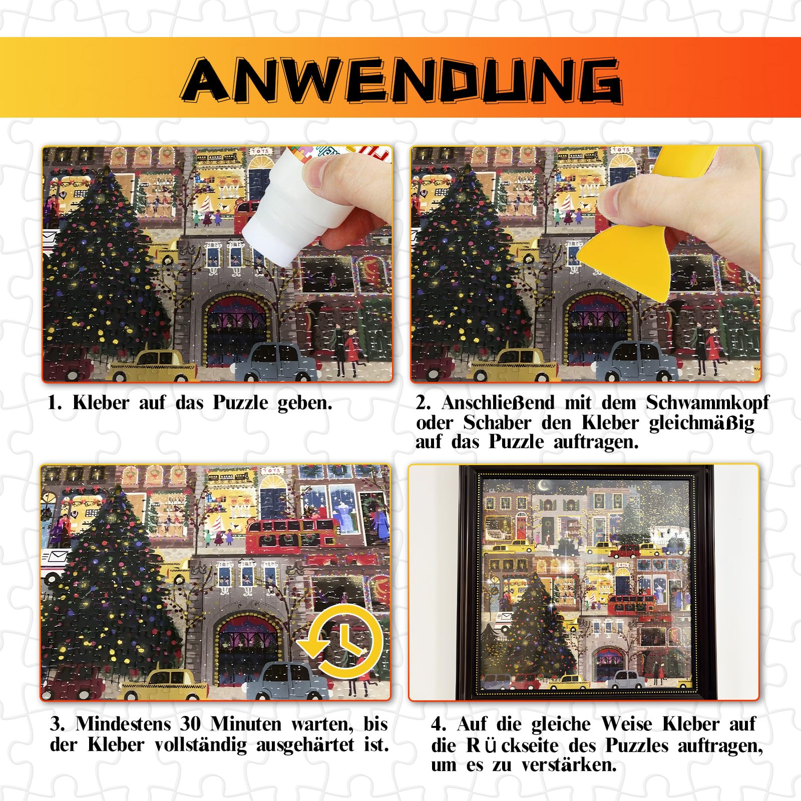 Puzzle Kleber Transparent, Puzzle Glue Mit Einfachem Schwammkopf und Applikator, Ungiftig Puzzelkleber, Puzzlekleber für 1000/2000 Teile, Geeignet für Kinder und Erwachsene (120ml*2) 6