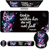 Desk Mat Set + Keyboard and Mouse Pad with Wrist Rest Support,4-in-1 Large Mousepad Computer Mats for Desktop Home & Office-Purple Butterflies