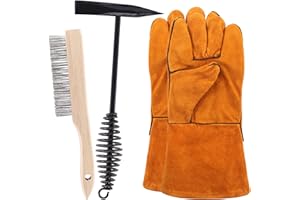 Hilitchi 3Pcs Welding Slag Removal Tool Set, Welding Chipping Hammer with Coil Spring Handle, Wire Brush Wire Scratch Brush for Cleaning Rust and Welding Protective Gloves