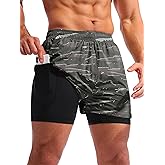Pudolla Men’s 2 in 1 Running Shorts 5" Quick Dry Gym Athletic Workout Shorts for Men with Phone Pockets