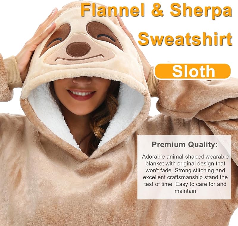 Panda Surdimensionné Couverture-Hoodie en Flanelle avec Capuche Pull-Couverture Sweatshirt Unisexe, Paresseux., M