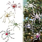 Reallnaive 8 Pcs Colorful Christmas Spider Ornament Glitter Beaded Spider Hanging Ornaments Decorations for Christmas Tree Holiday Decor Gift