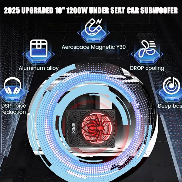 10″ 1200W SLIM UNDERSEAT POWERED CAR SUBWOOFER AND AMP PACKAGE WITH RGB BEAT-SYNCED LIGHT, BUILT IN AMP INDIVIDUAL CONTROL FOR LOW PASS/GAIN/BOOST BASS FOR TRUCK/SUV/JEEP/MPV