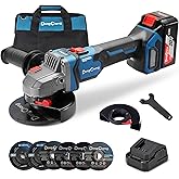 Dong Cheng Cordless Angle Grinder 20V 4-1/2 inch, 9000RPM with Variable Speed, Slide Switch, DSC Protection for Cutting, Grinding, Polishing, Included 6 Discs & 4.0Ah Battery Charger Kit