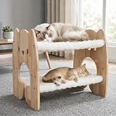 Fopeat Elevated Cat Bed, Solid Rubberwood Cat Hammock with Breathable Cover | Premium Cat Bunk Bed for Multi-Cat Households, Small Dogs, Rabbits, 2-Layer Cat Beds for Indoor Cats