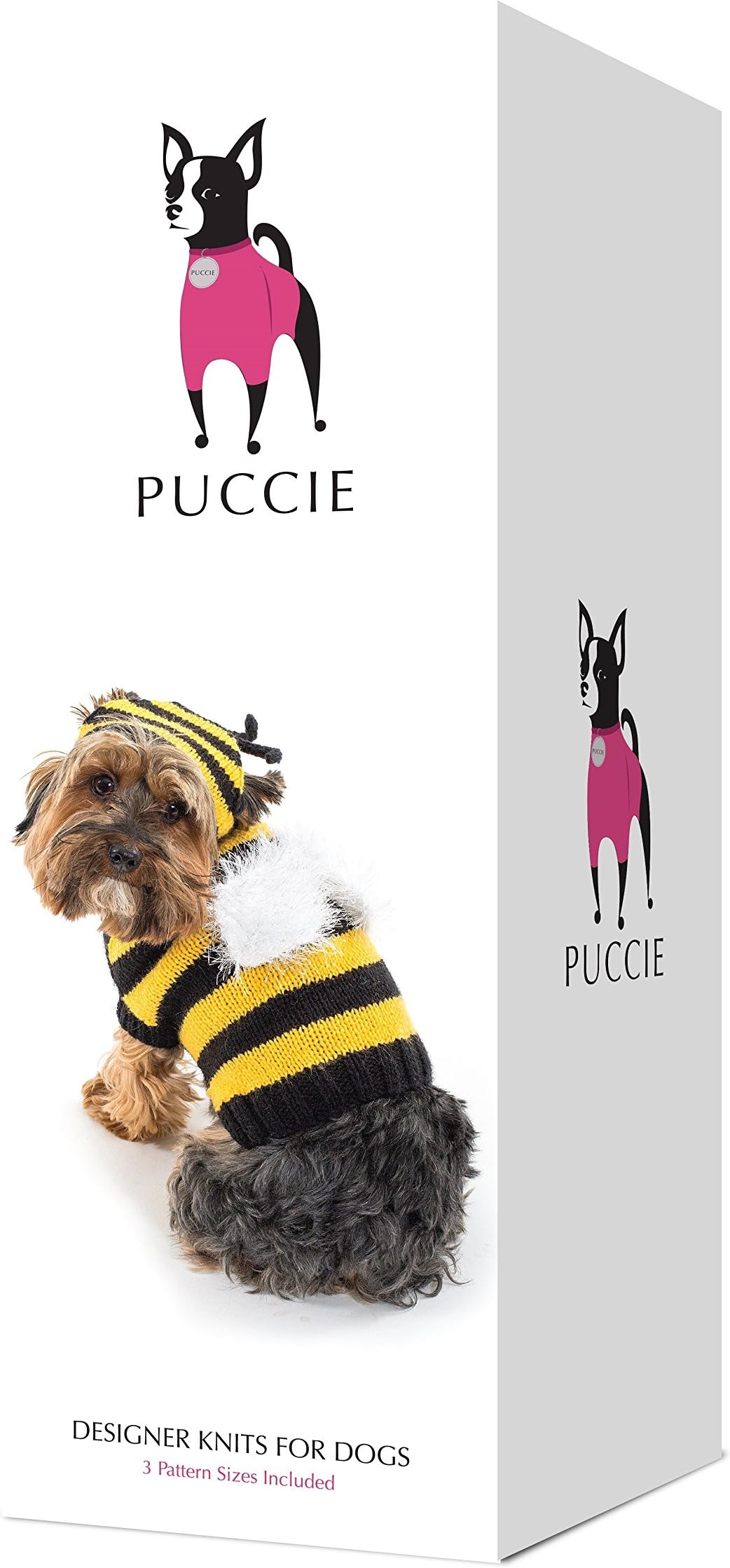 Puccie® Designer Dog Coat Knitting Kit Includes: Knitting Pattern, Knitting Needles, Dog Tag and Yarn) (Bumble Bee Jumper)