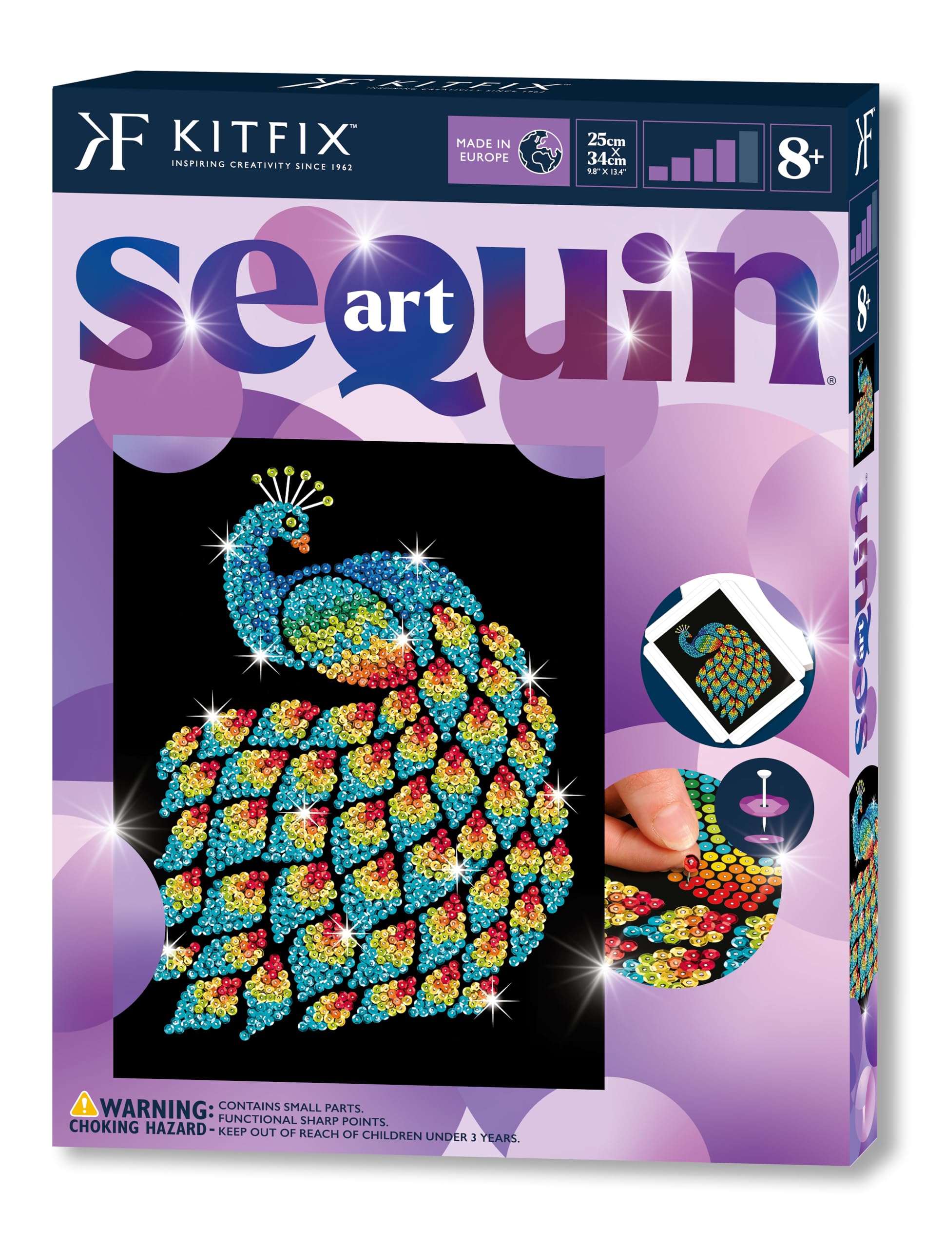 Kitfix - Sequin Art Purple - Peacock - Creative Set - 27 x 36cm - Craft Kit for Children, Teenagers and Adults Aged 8+ - 2019