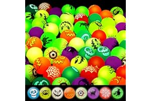 SPRINGFLOWER 40 Glow in The Dark Bouncing Balls,Halloween Party Favors Supplies ,8 Halloween Theme Designs, Trick or Treating Goodie Bag Filler, School Classroom Game Rewards, Halloween Miniatures (with pouch bag)