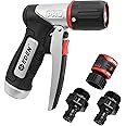 Eden 94834 Heavy Duty Metal Garden Hose Nozzle Sprayer High Pressure 4 Spray Pattern W/Quick Connector Set for Watering Plants, Lawns&Garden