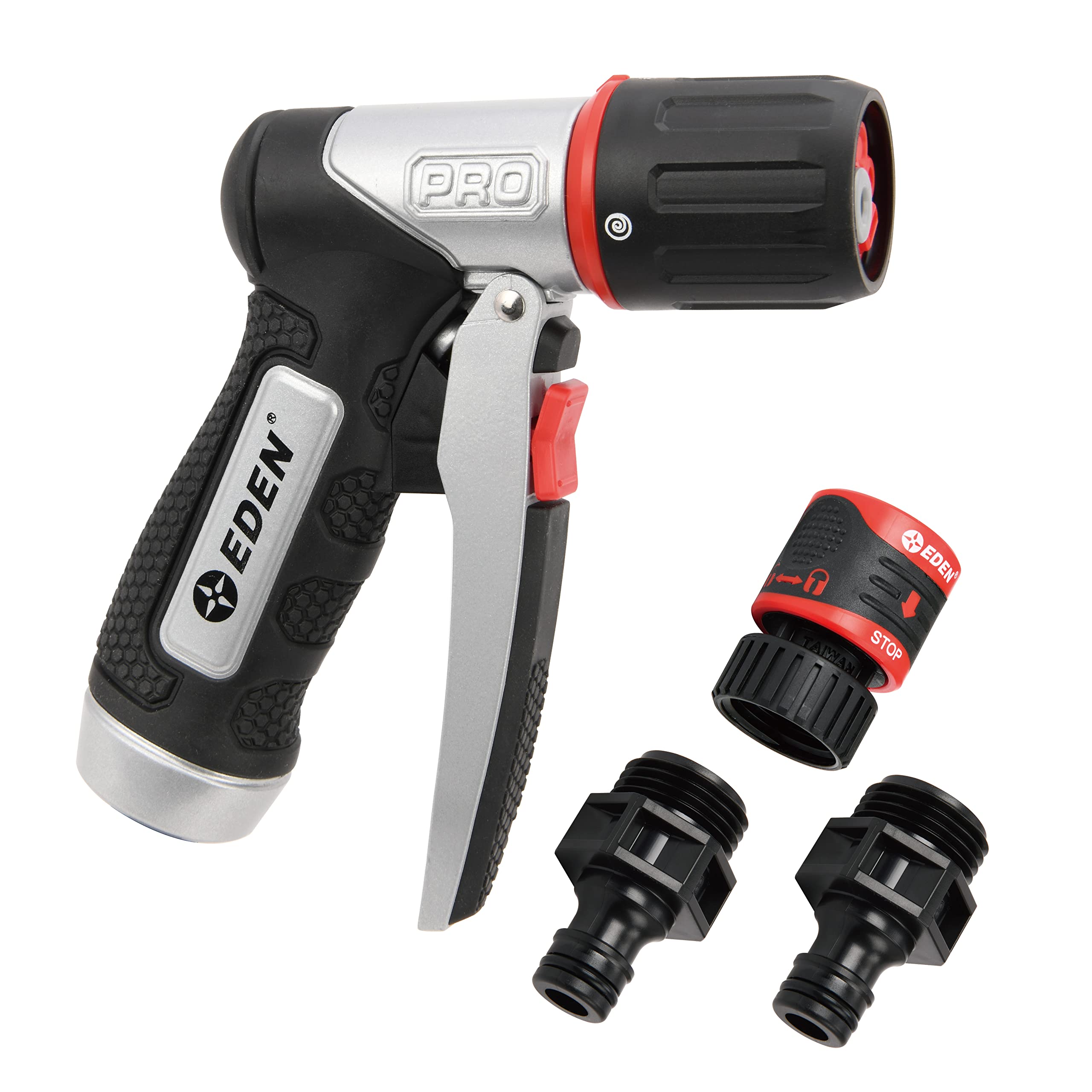 Photo 1 of **missing hardware**
Eden 94834 Heavy Duty Metal Garden Hose Nozzle Sprayer High Pressure 4 Spray Pattern W/Quick Connector Set for Watering Plants, Lawns&Garden