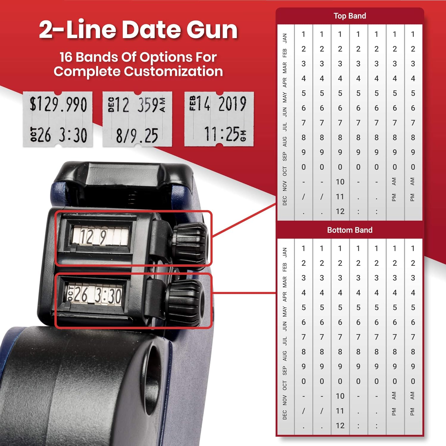 Perco 2 Line Date Gun Labeler Kit: Includes 16 Digits Label Gun, 10, 500 White Labels, Inker Remover Tool, and Pre-Loaded Ink Roll : Office Products