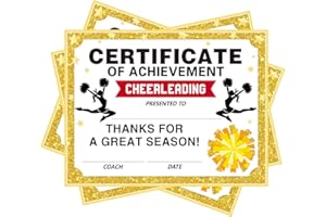 ADDUSTER 30 Cheerleading Achievement Award Certificates Children's Cheerleading Certificates Paper Game Achievement Certificates Children's Preschool Kindergarten Schools (Cheerleading Certificate)