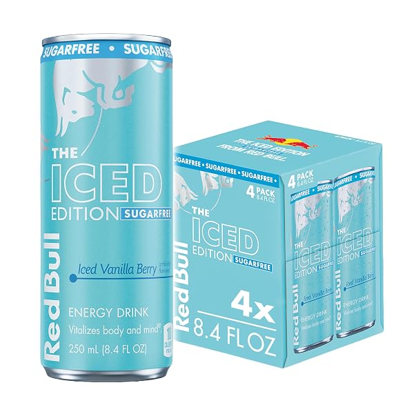 RED BULL ICED EDITION SUGARFREE ENERGY DRINK, ICED VANILLA BERRY, 8.4 FL. OZ., PACK OF 4, WITH 80MG CAFFEINE, TAURINE & B VITAMINS