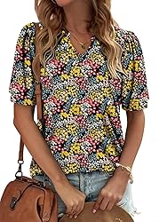 KISSMODA Women's Tunic Tops Casual V Neck Short