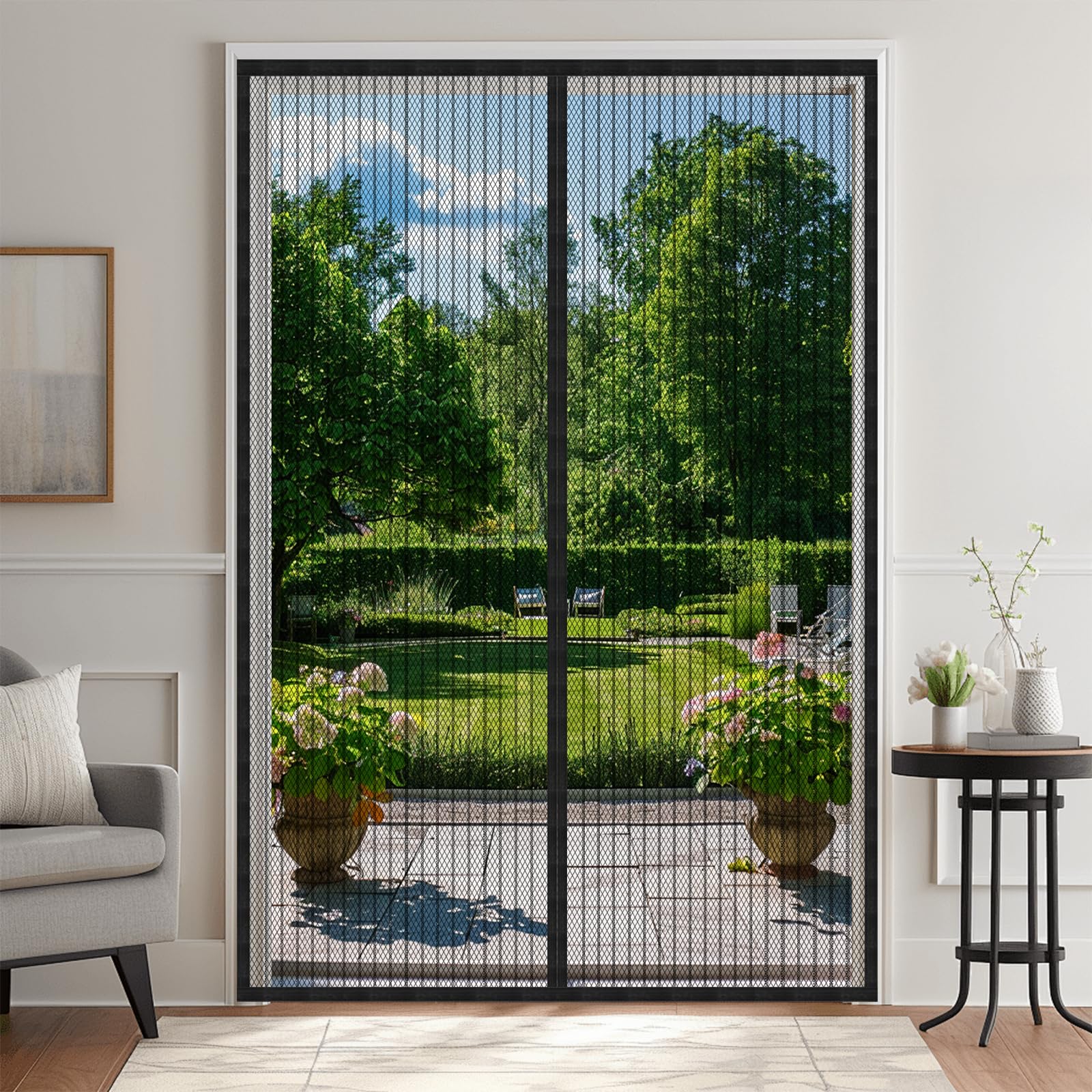 JIANJIAO Magnetic Screen Door 100x210cm 4cm Widened Door Head to Prevent Sagging,with Storage Hook,Mesh Curtain for Exterior Doors,Garage Doors,Interior Doors,Heavy Duty Hands Free -Black