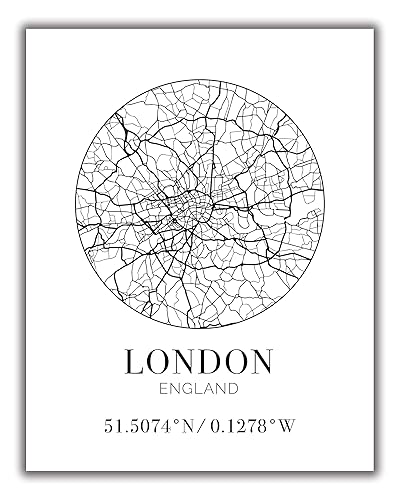 Amazon Com London England Street Map Wall Art 11x14 Modern Abstract Black White Aerial View Decor Print With Coordinates Makes A Great London Uk Themed Gift Handmade