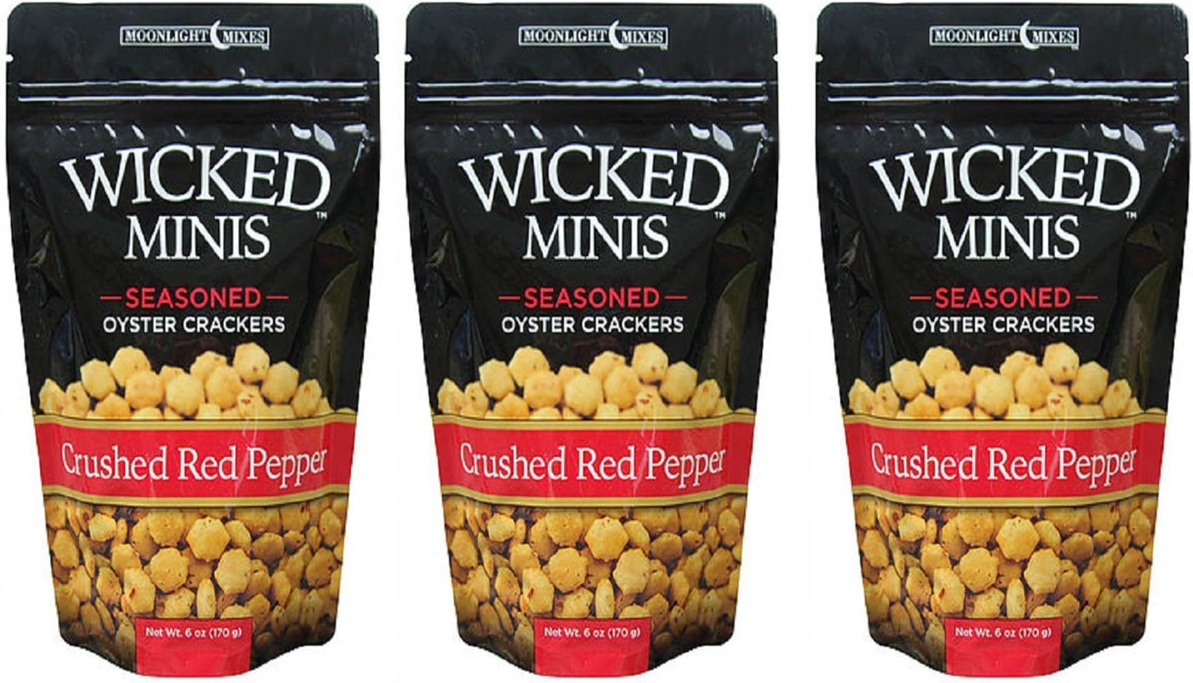 Wicked Minis Soup & Oyster Crackers - Saltine & Salted Flavored Mini Puffed Soup, Savory Snacking Mix, Seasoned Croutons Salad Toppers, Crackers for Chili 6oz (Crushed Red Pepper, Pack of 3)
