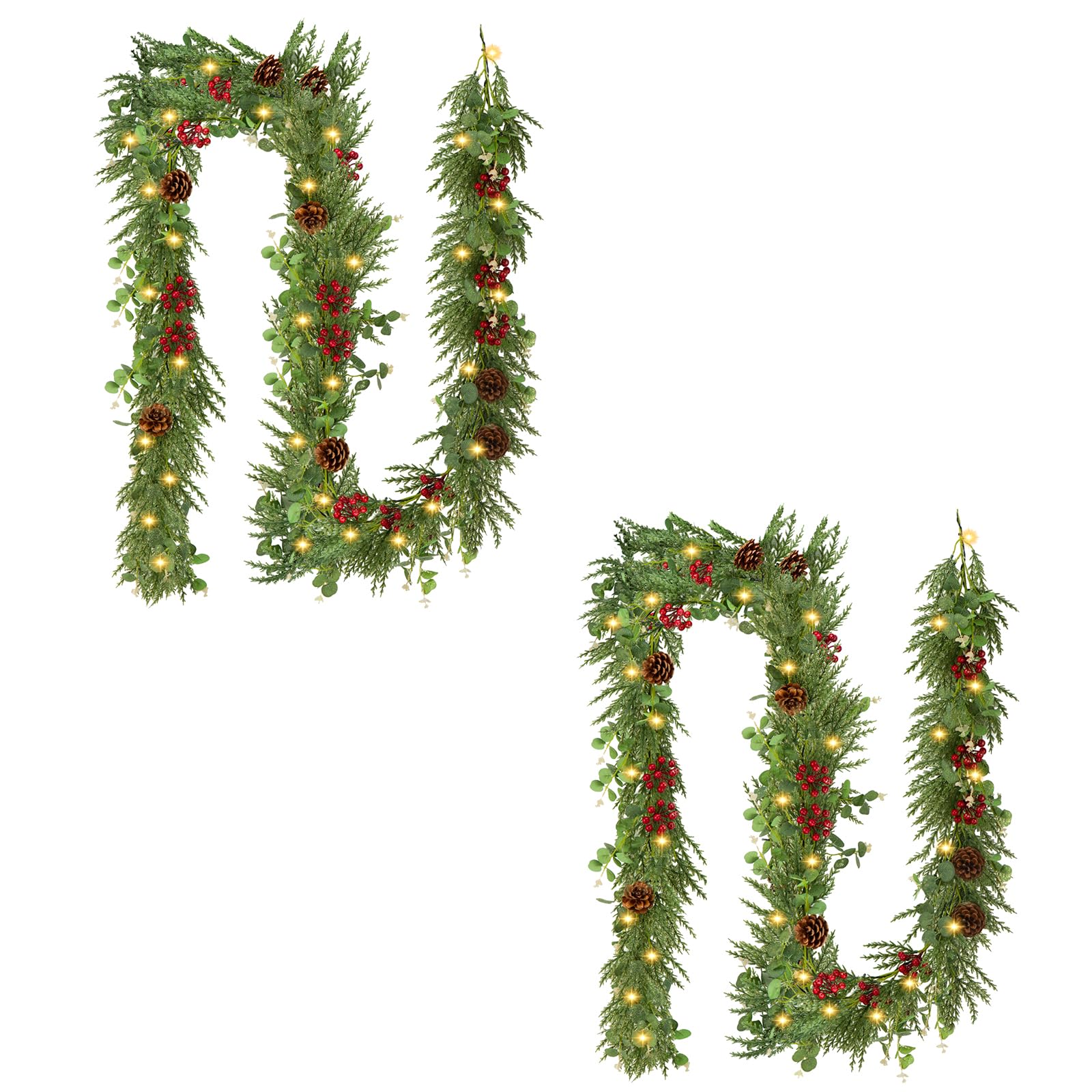 Photo 1 of 2PCS 9FT Christmas Decorations Cedar Garland, Realistic Soft Pine Wreath, Artificial Green Faux Cedar Pine Garland for Fireplace Mantle Indoor Outdoor Holiday Party Home Decor(2,9FT)