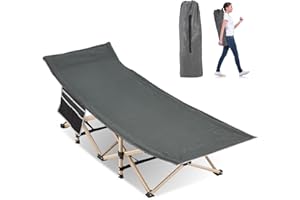 Candockway Folding Camping Cot for Sleeping, Portable Cots for Adults, Heavy Duty Cot Bed 550LBS(Max Load), Extra Wider Cots with Large Pocket for Outdoor, Office, Beach