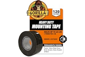 Gorilla Heavy Duty Double Sided Mounting Tape, Black Tape, 1" x 120" (Pack of 1) - Weatherproof for Indoor or Outdoor