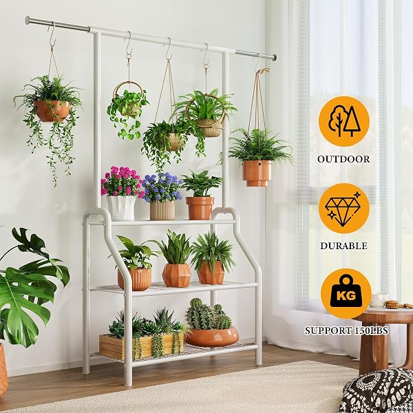 LINCORDOR PLANT STAND INDOOR OUTDOOR, 3-TIER HEAVY DUTY METAL HANGING PLANT SHELF, 61” TALL LARGE PLANT HOLDER RACK FOR MULTIPLE BIG POTS, FLOWER STAND FOR LIVING ROOM, GARDEN, BALCONY, BLACK