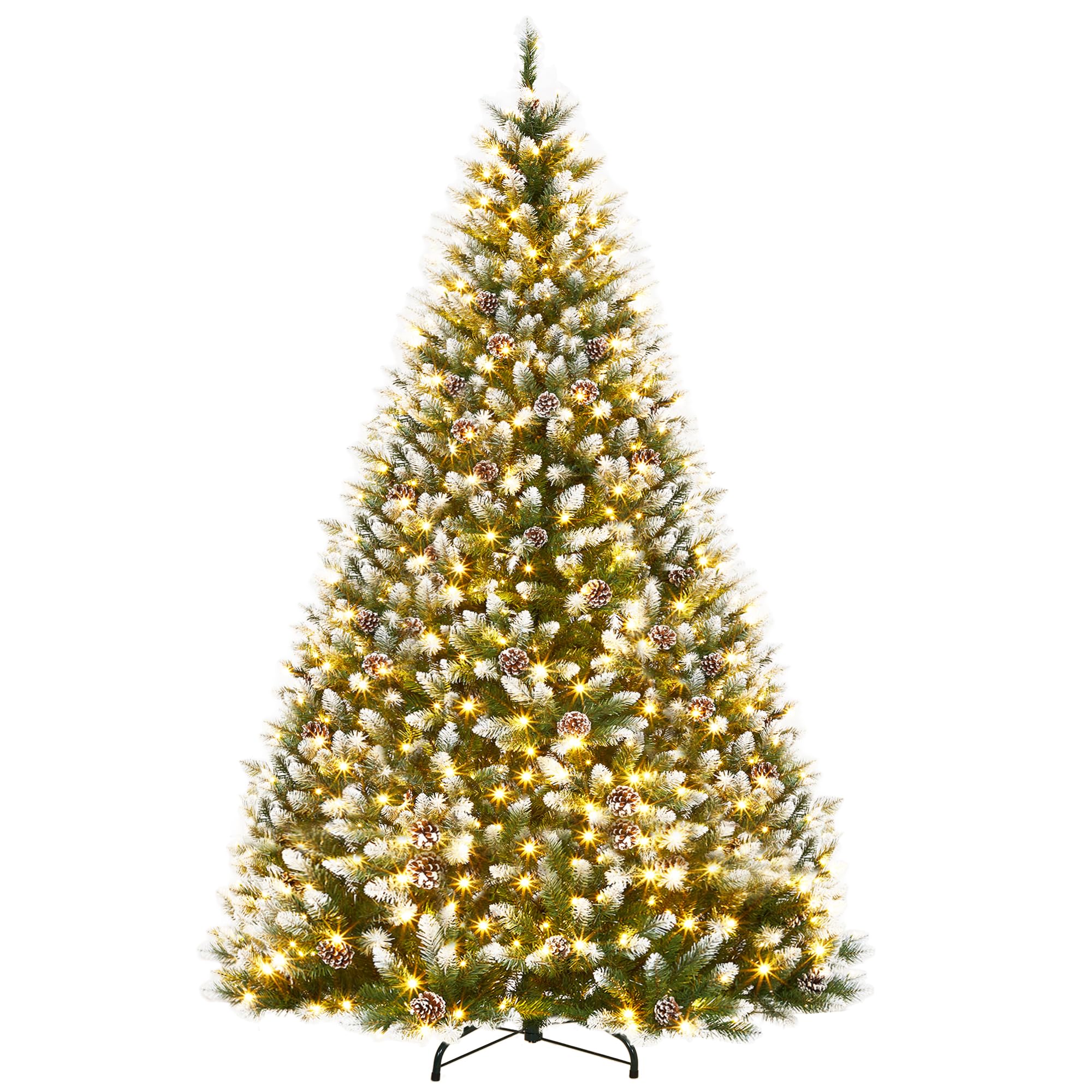 Photo 1 of 9 ft Christmas Tree, Christmas Decorations with 900 Lights, Pre-lit Artificial Christmas Tree with 1800 Snowy White PVC Branches, Flodable Metal Stand?Easy Assembly