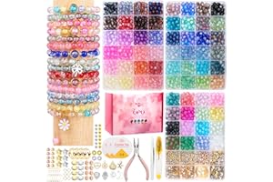 UFU 8mm Glass Beads Bracelet Making Kit, 1540+ Pcs 64 Colors Crackle Glass Beads for Jewelry Making, Round Crystal Beads for Bracelets Necklace Earrings DIY Crafts Gifts