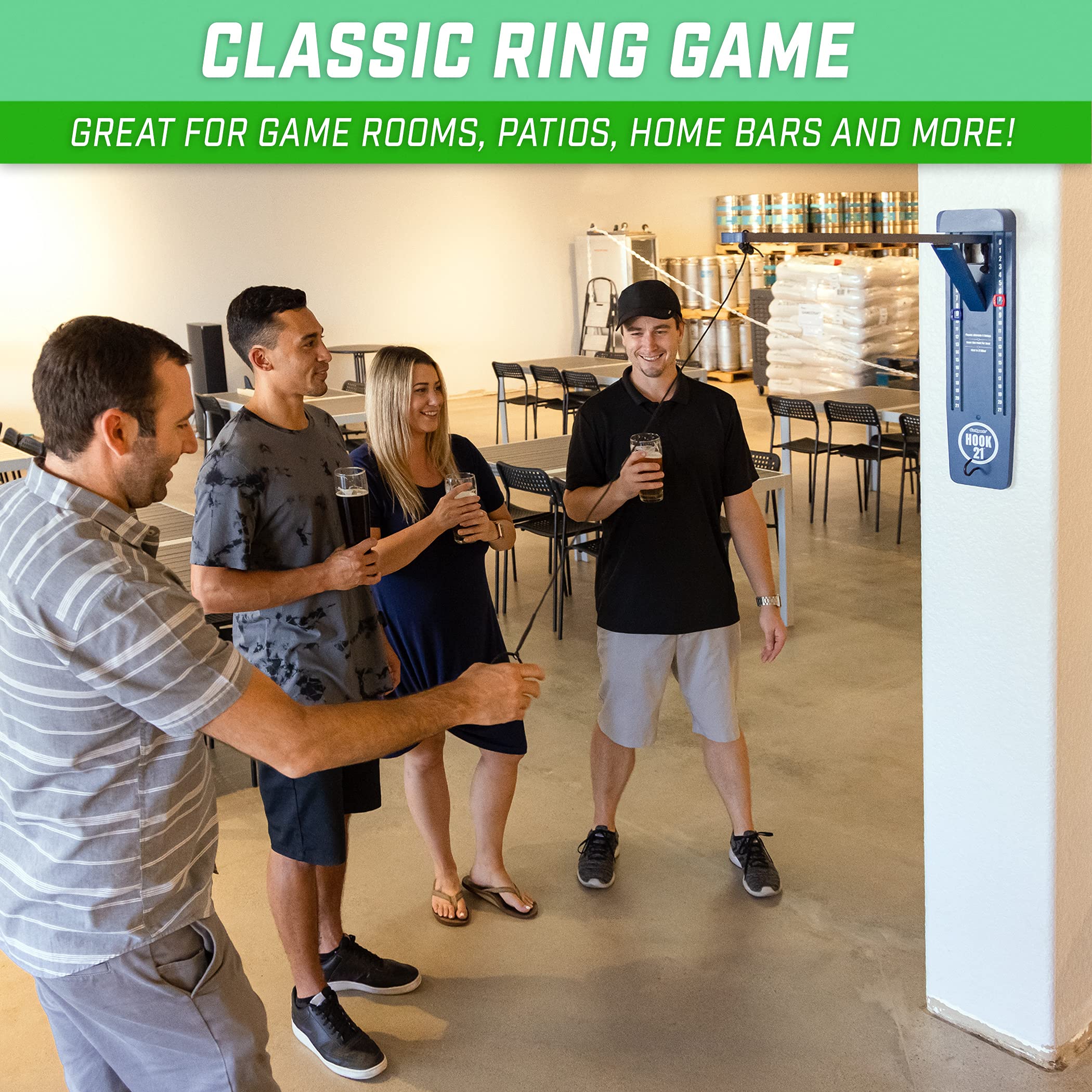 GoSports GoSports Hook 21 Wall Mount Ring Swing Game - Play Indoors or Outdoors with Foldable Arm