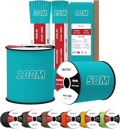 BROTREE 4mm Paracord 550 15M Nylon Rope 7 Strands Type III 250kg Turquoise