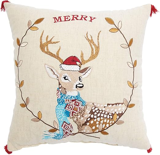 Amazon Com Brylanehome Merry Deer Decorative Pillow Multi Home