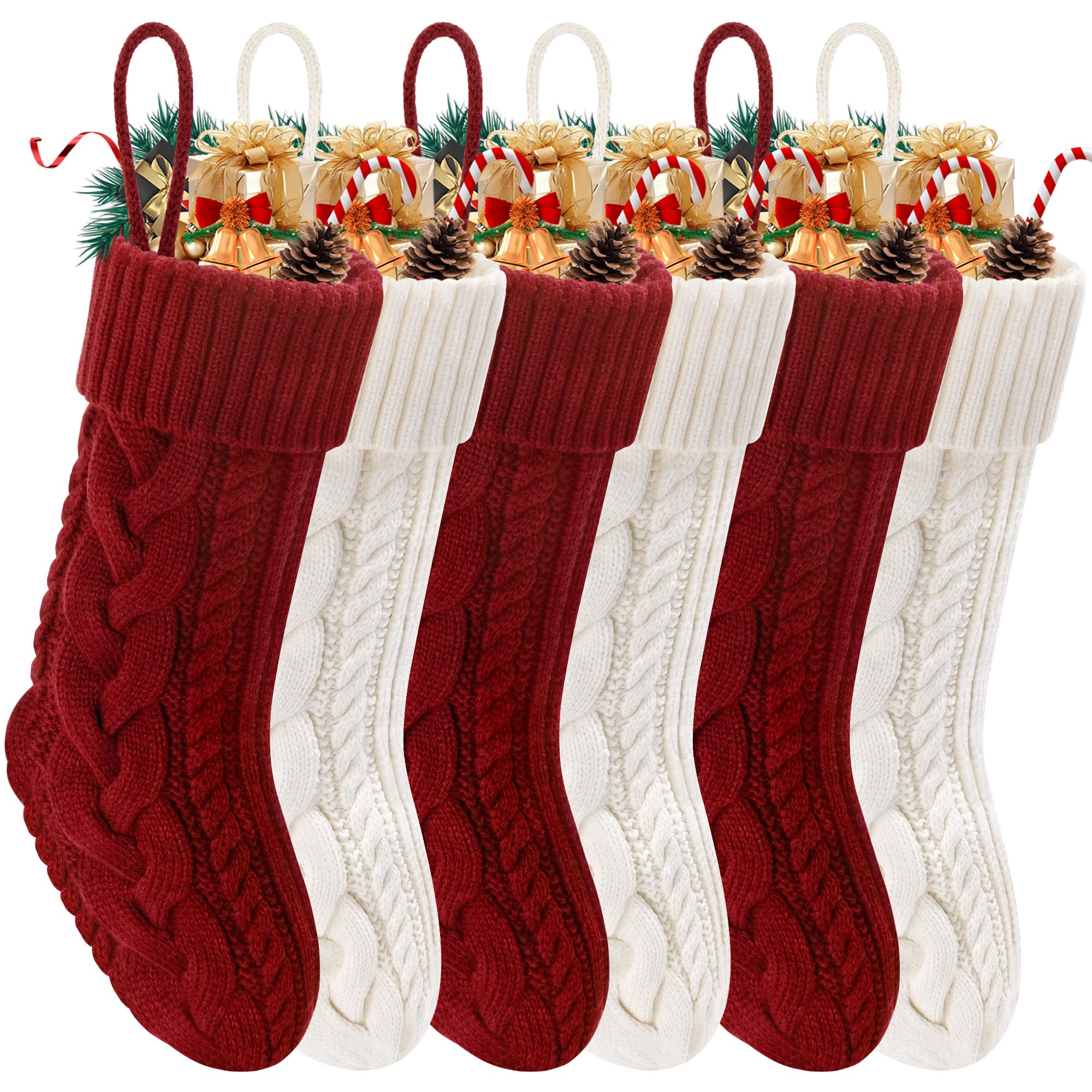 Photo 1 of Doitory Christmas Stockings 6 Pack 18 Inches Large Size Knitted Stocking Christmas Decorations for Family Holiday Party Decor