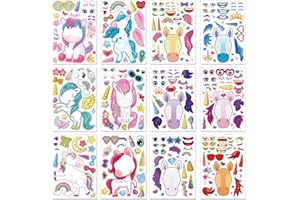 BBPOOL 24 Sheets Unicorn Stickers Make a Face Stickers for Kids DIY Unicorn Sticker Sheet for Girls Children Unicorn Birthday Party Favors Exchange Gifts