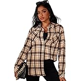 Deer Lady Plaid Flannel Shirts for Women Buffalo Plaid Shirts Oversized Long Sleeve Casual Button Down Blouse Top