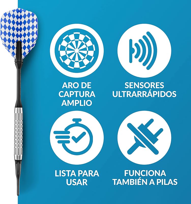 Diana electrónica - Juego de Diana con 6 Dardos de Punta Suave [utilizables sin Cables] - Diana innovadora con 65 variaciones - [para 1-8 Jugadores]