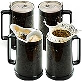 Granatan Black Beer Mugs with Gel Freezer 16 oz, Double Walled Beer Mugs with Handles Set Of 4