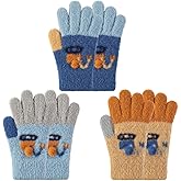 MIG4U Kids Winter Gloves 3 Pairs Warm Fuzzy Gloves, Soft Thermal Mittens for Cold Weather, Unisex Thick Cozy Gloves