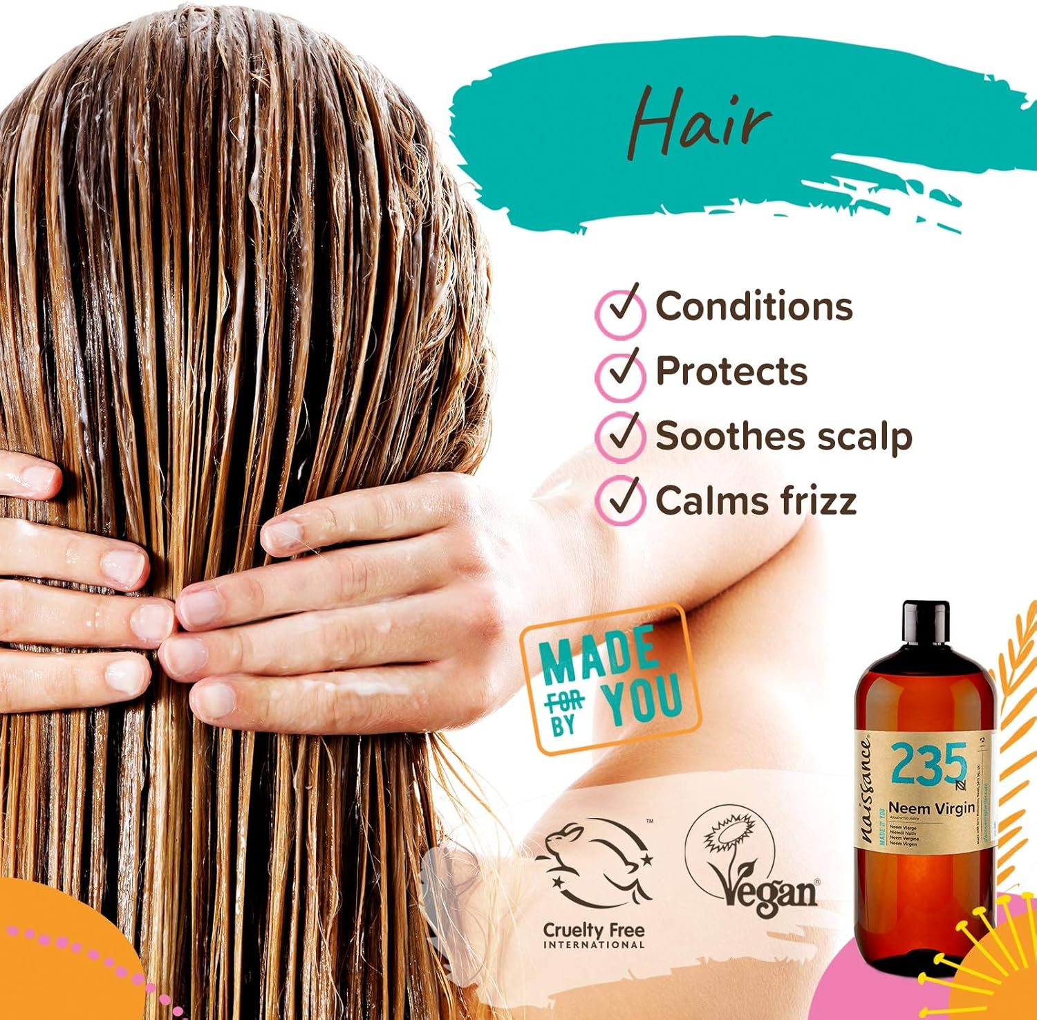 Naissance Virgin Neem Oil (No. 235) - 870ml - Pure, Natural, Unrefined, Vegan - for Hair Nail, Eyebrow, Scalp, Skin, Body & Plants - Image 4