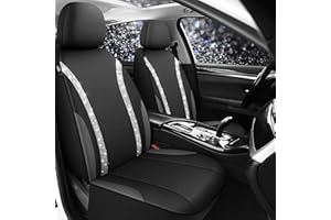 Pariitadin Bling Leather Car Seat Covers 2 Front Seats for Cute Women Girl, Shining Rhinestone Breathable Automotive Seat Covers for Cars, Universal Fit Most Cars Sedans SUVs Trucks(Silver Diamond)