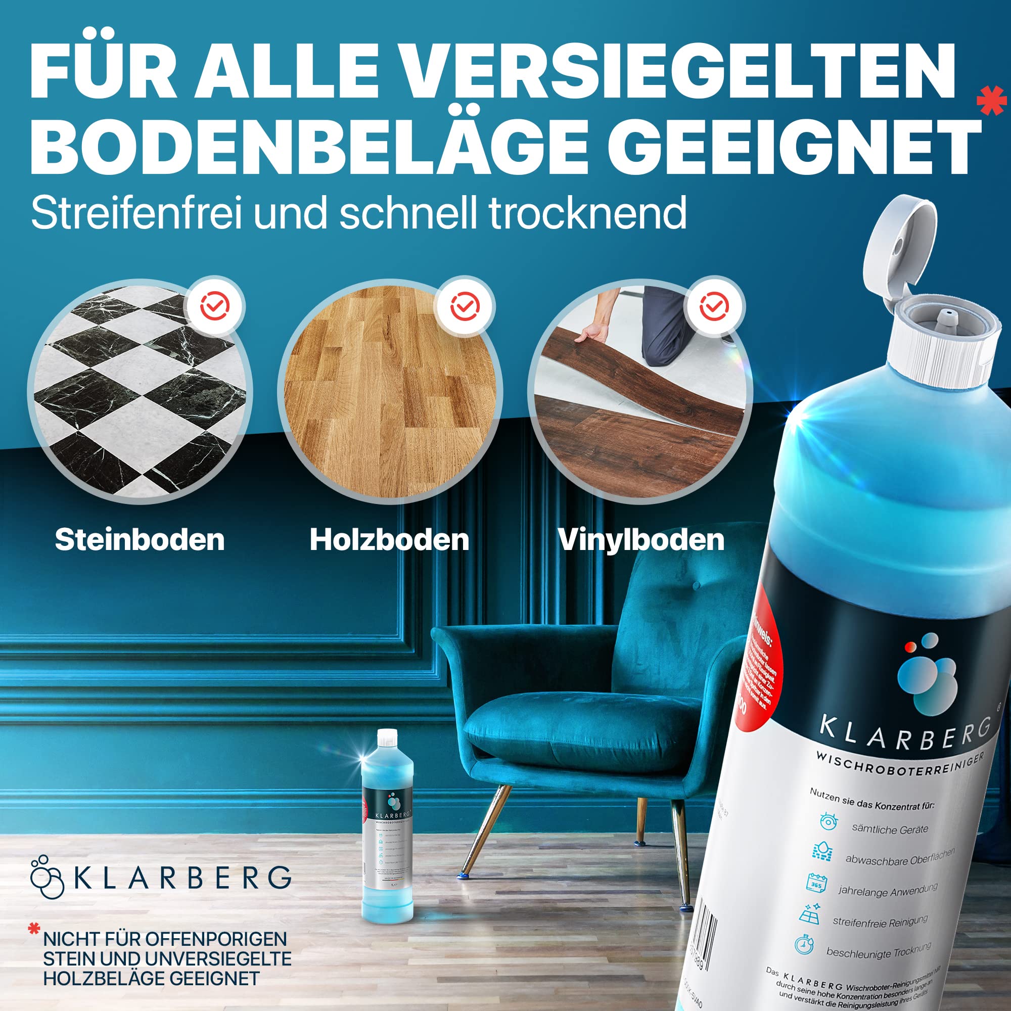 KLARBERG 1L Wischroboter Reinigungsmittel Konzentrat für Boden-/Saugroboter 4