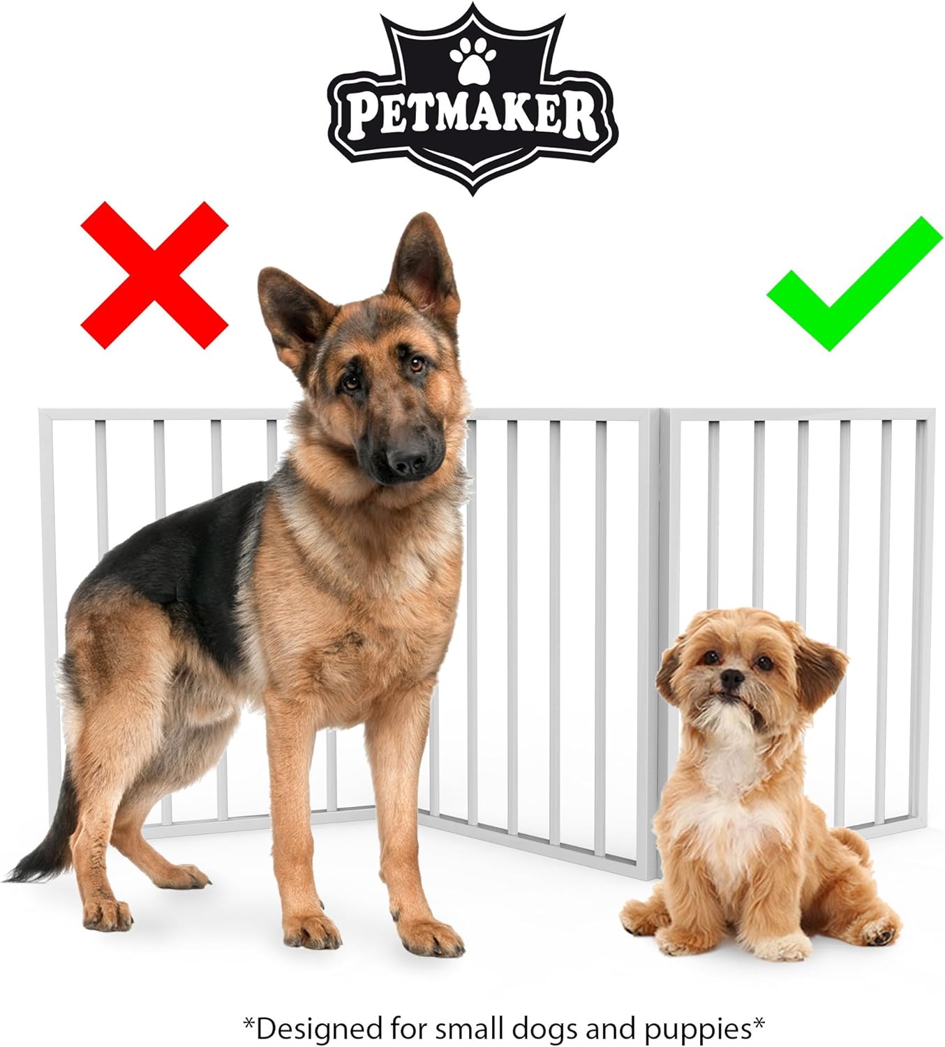 Foldable, Free-Standing Wooden Pet Gate- Light Weight, Indoor Barrier for Small Dogs / Cats by PETMAKER- White, 24 Inch Step Over Doorway Fence : Pet Supplies