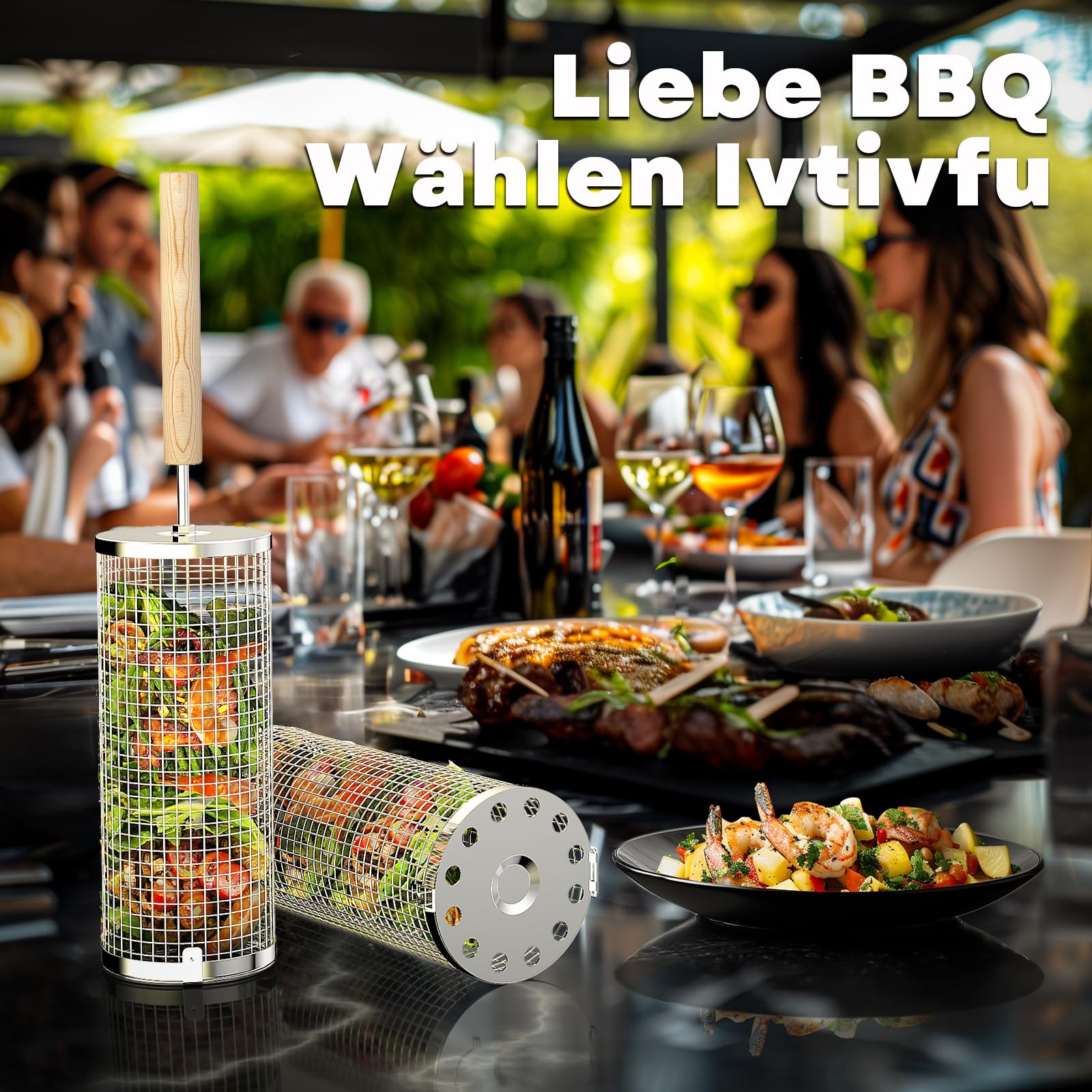 ivtivfu Nestbarer Rollender Grillkorb, Grill Zubehör, Geschenke für Männer 6